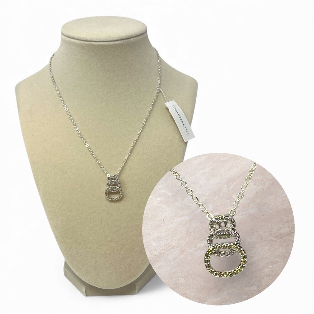 Charter Club Snowman Pavé Pendant Necklace | Holiday Sparkle Silver-Tone | NWT